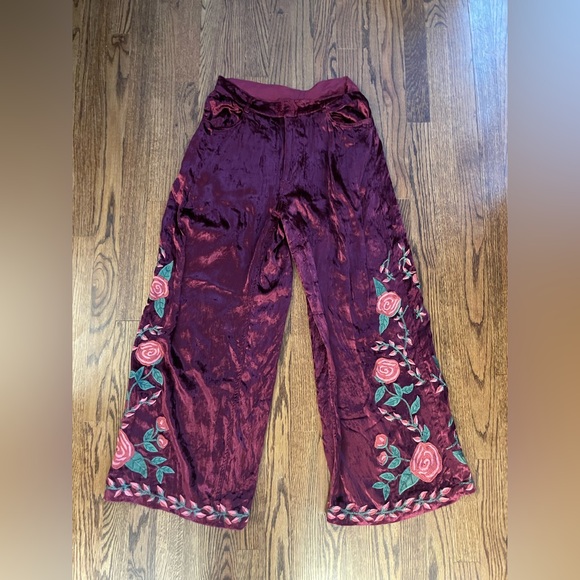 Free People x Anna Sui Rose Garden Velvet Wide Leg Pants Size 6 🌹 - Picture 3 of 6
